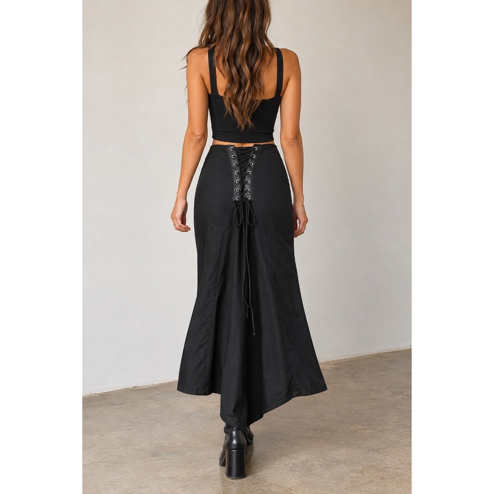Vintage Lip Service Black Corset Lace Up Contrast Stitch Maxi Skirt Size Small - Picture 2 of 8